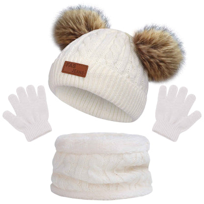 Kinder Wintermütze Schal Handschuhe Set - Strickmütze Beanie Hut für Mädchen Jungen 3-8 Jahre - Warme Winter Bekleidung