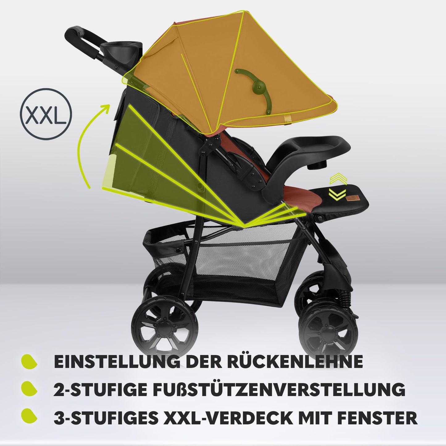 LIONELO Emma Plus Kinderwagen bis zu 15 kg, Kindersportwagen, leicht modern klein Buggy mit Liegeposition, zusammenklappbar, große Räder, großer Korb, Tasche Stone
