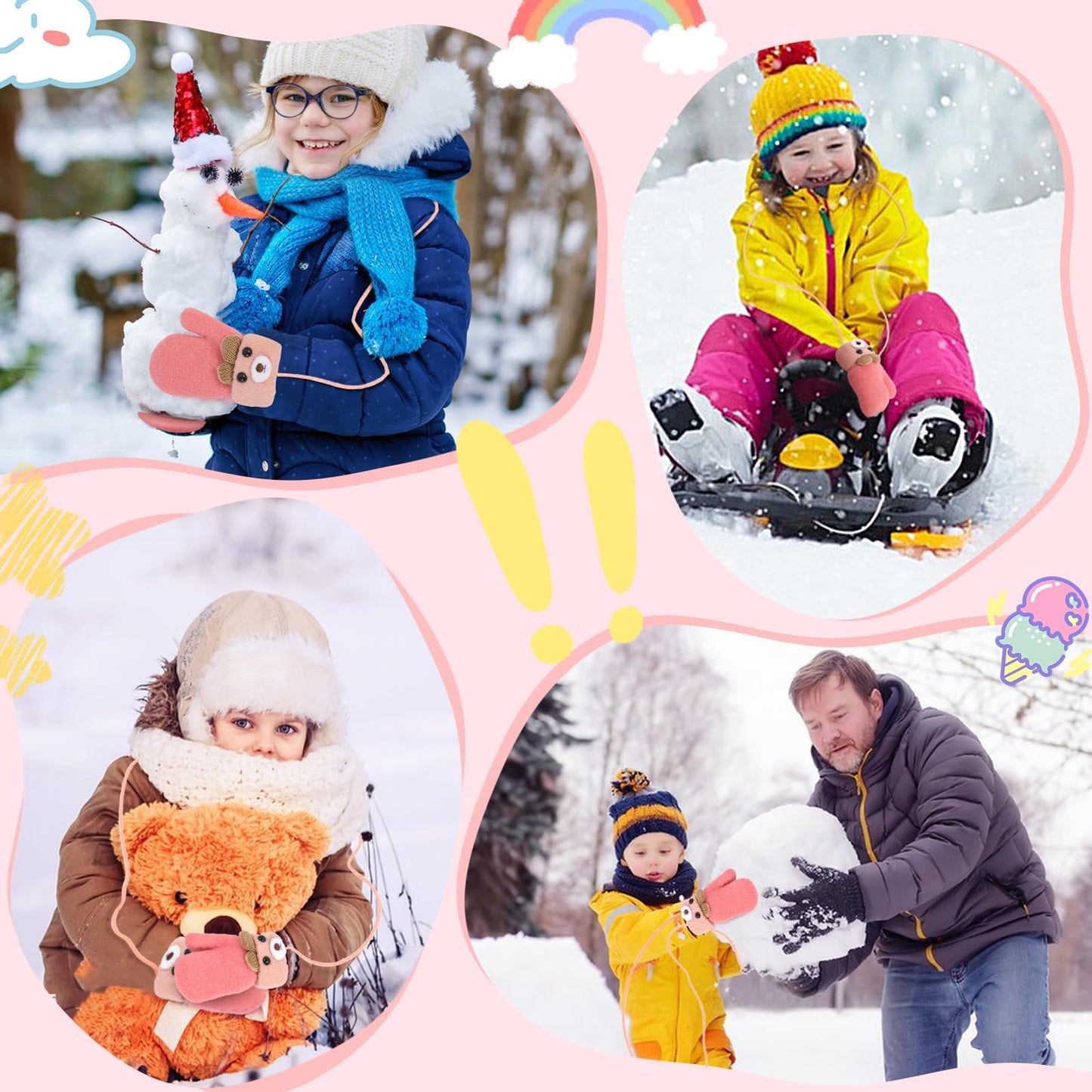 Becellen Fäustlinge Baby, Warme Weiche Kleinkind Strickhandschuhe mit Schlüsselband Niedliche Cartoon-Musterdesign Fäustlinge Baby Doppelt Winter Handschuhe für 0-3 Jahre Jungen Mädchen