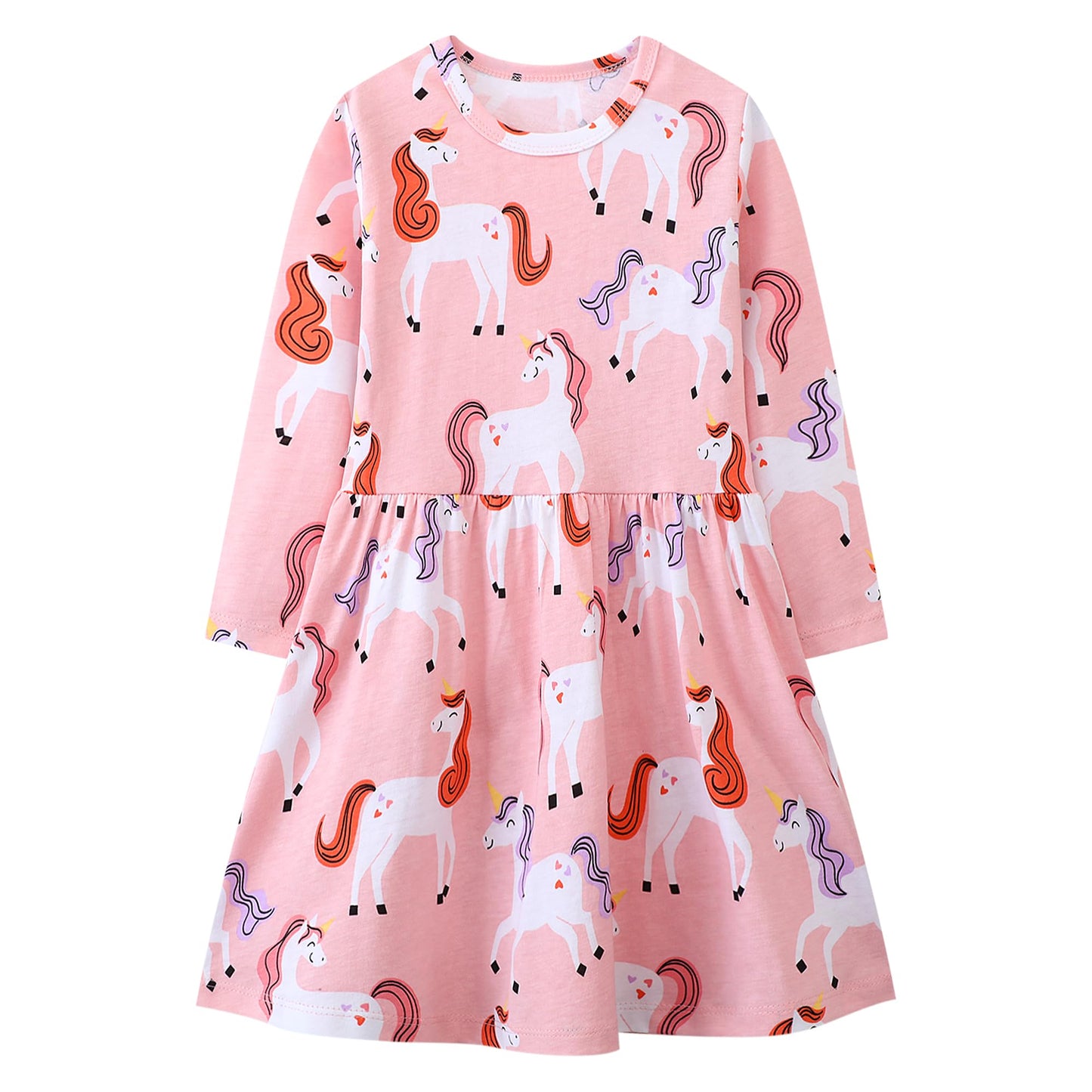 JinBei Mädchen Kleid Baumwolle Rundhals Rüschen Ärmellos Lässige Einhorn Cartoon-Applikationen Blau/Weiße Gestreift Kleidung Kinder Sommer Party Festliches Prinzessin A-Linie Kleider Gr. 98-128