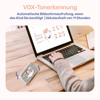 360 Grad Babyphone mit Kamera, 4'' IPS WLAN Video Babyfon, Nachtsicht, 2 Wage Audio, Bereich alarme, Temperatur, 500m hohe Reichweite Baby Kamera und APP ohne ABO