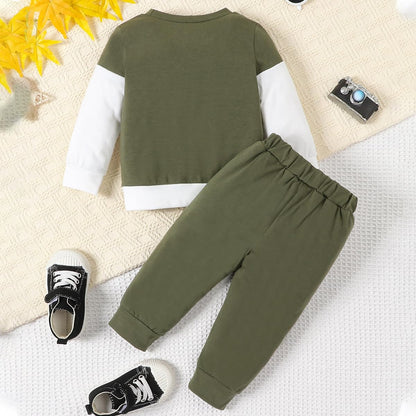Kleinkind Baby Jungen Outfit Farbblock Brief Druck Sweatshirt Top + Einfache Hose Baby Herbst Frühling 2-teilige Kleidung Set