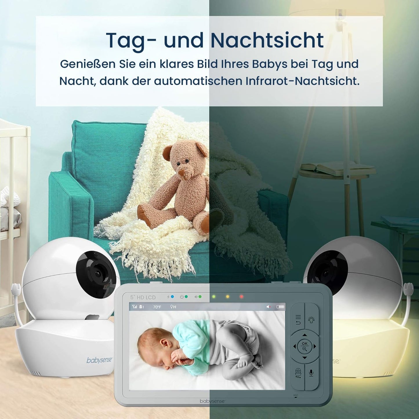 Babysense True Sleep HD Video-Babyphone mit Nachtlichtkamera & Bewegungsmonitor für Babys mit Echtzeit-Warnungen, kontaktlos, 2-in-1, Nur für den Heimgebrauch