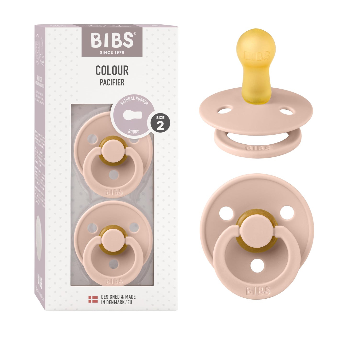 BIBS Colour Schnuller 2er-Pack, BPA-frei, Kirschform Nippel. Naturkautschuk/Latex, Hergestellt in Dänemark. Größe 2 | 6+ Monate | 2-Pack, Coral/Ruby
