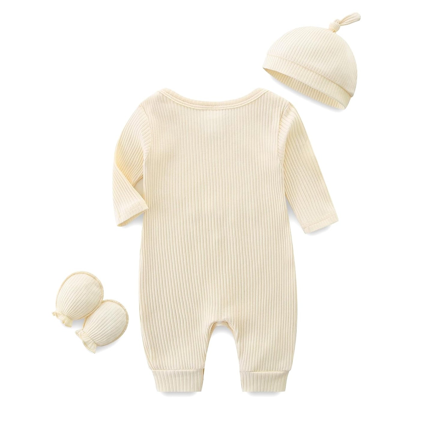 KIDDLETOWN Baby-Pyjama, Neugeborenen-Strampler, 3er-Pack, Schlafanzug mit Hut und Handschuhen, Baby-Pyjama aus Baumwolle, Langarm-Pyjama, Strampler, 0-3 Monate, Kleidung für Mädchen und Jungen