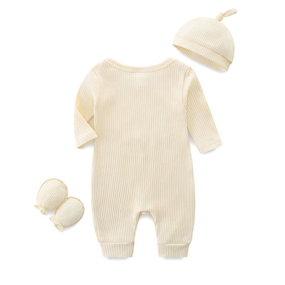 KIDDLETOWN Baby-Pyjama, Neugeborenen-Strampler, 3er-Pack, Schlafanzug mit Hut und Handschuhen, Baby-Pyjama aus Baumwolle, Langarm-Pyjama, Strampler, 0-3 Monate, Kleidung für Mädchen und Jungen