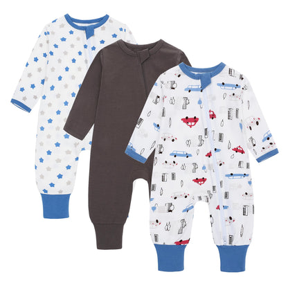 amo nenes 3er Pack Baby Strampler Neugeborene 0.5 Tog mit Füßen und Ärmel 100% Baumwolle Atmungsaktiv Baby Jungen Mädchen Overall, Baby Kleidung Langärmelige, 0-24 Monate