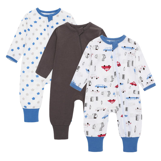 amo nenes 3 Pack Baby Rompers Newborn 0.5 Tog with Feet and Sleeves 100% Cotton Breathable Baby Boys Girls Jumpsuit, Baby Clothes Long Sleeve, 0-24 Months 