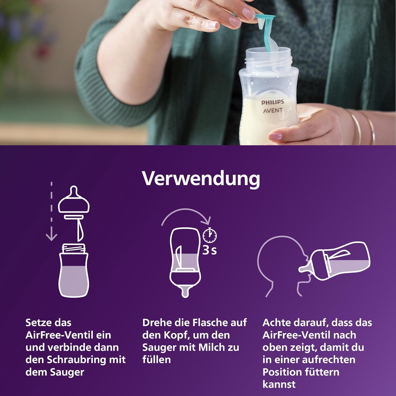 Philips Avent Babyflaschen mit AirFree Ventil, Geschenkset für Neugeborene – 4 Babyflaschen, ultra soft Schnuller und Flaschenbürste, Babys von 0–12 Monaten und älter (Modell SCD657/11) - Meloni2