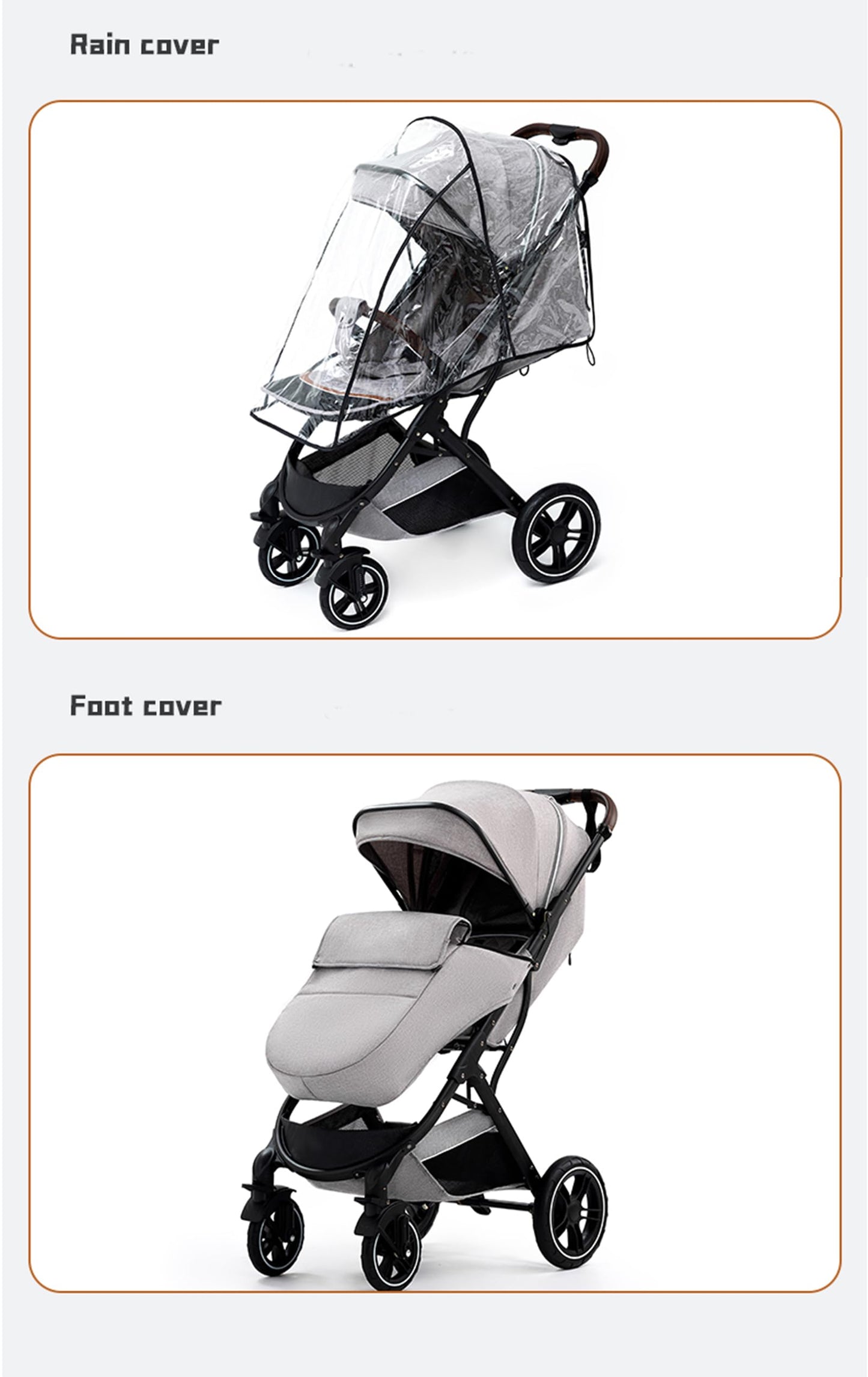 YAZOCO Baby Stroller, 0-4 Years Buggy Small Foldable 0-22kg Buggy Small Folding Foot Cover Rain Cover (Grey)