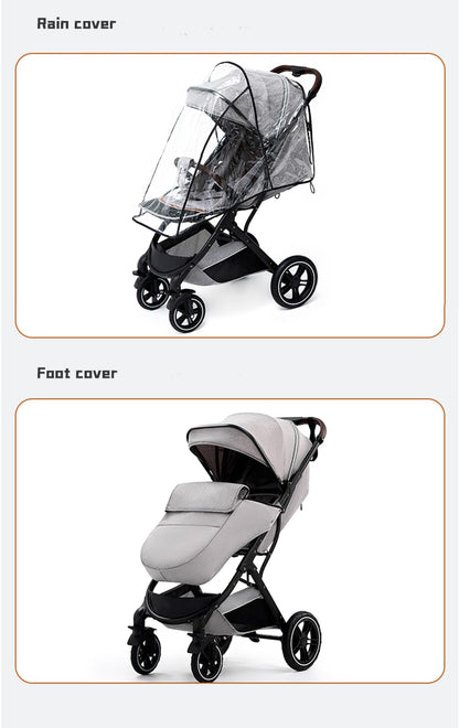 YAZOCO Baby Stroller, 0-4 Years Buggy Small Foldable 0-22kg Buggy Small Folding Foot Cover Rain Cover (Grey)