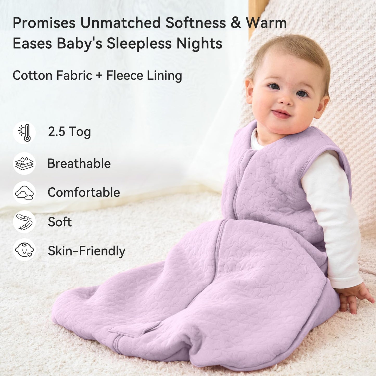 Unnivoll Baby Winter Sleeping Bag, 2.5 Tog, Baby Sleeping Bag, 0-6 Months, Cotton Baby Sleeping Bag, Newborn Winter Sleeping Bag, Baby, Warm and Soft, 67 cm, for Boys and Girls, Green
