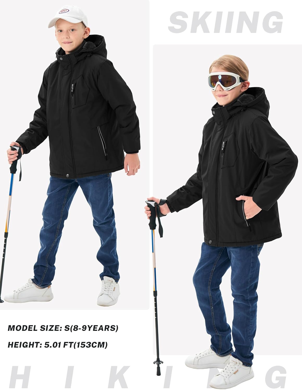 MoFiz Winter Jacket Boys Ski Jacket Warm Inner Lining Children's Outdoor Softshell Jackets Snow Jacket with Removable Hood