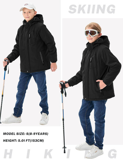 MoFiz Winter Jacket Boys Ski Jacket Warm Inner Lining Children's Outdoor Softshell Jackets Snow Jacket with Removable Hood