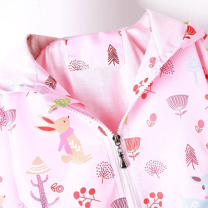 JinBei Jacken Mädchen Jacke Baby Kinder Kapuzen Sweatjacke Kapuzenjacke Cartoon Aufdruck Winddicht Mantel Windjacke Übergangsjack Frühling Herbst Outwear Softshelljacke Regenjacken 1-7 Jahre