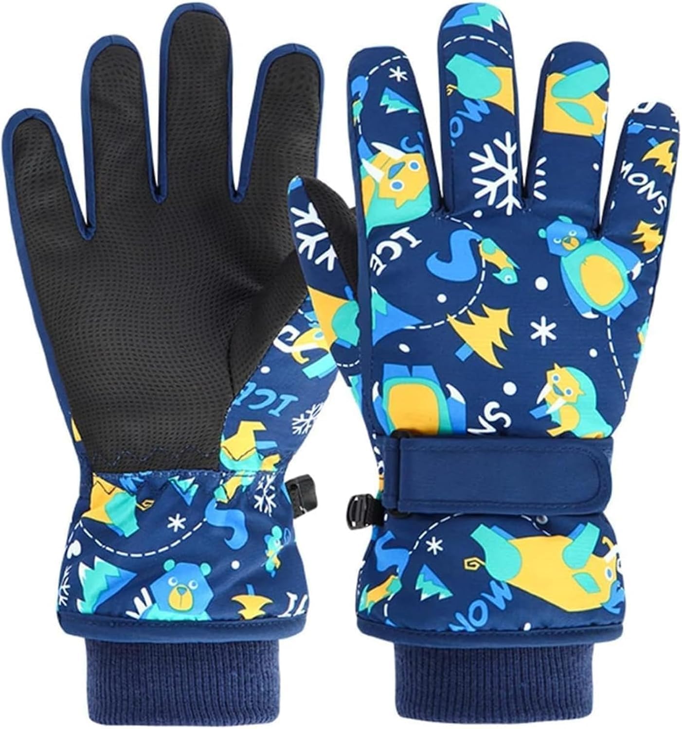 HNGEMSY Children's Winter Snow Gloves Ski Gloves for 2-13 Years Girls Boys PU Palm Waterproof Windproof Warm Fleece Winter Gloves