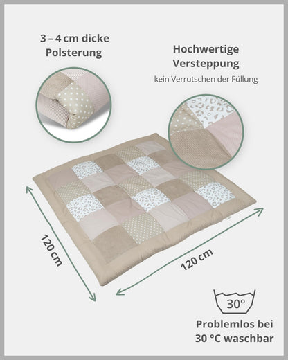 ULLENBOOM Krabbeldecke für Baby 100x100 cm, 100% OEKO-TEX Materialien, Made in EU, Dick & weich gepolstert, Sandblume - ideal als Babydecke, Laufgittereinlage & Spieldecke Baby