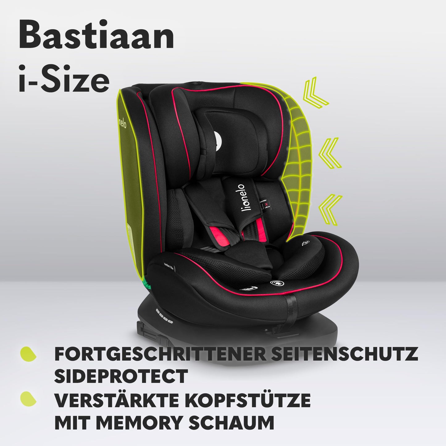 LIONELO Bastiaan i-Size One 360o drehbarer Autositz für Kinder von 40-150 cm, Montage in Fahrtrichtung und entgegen der Fahrtrichtung möglich, ISOFIX Pas TopTether Einstellbare Rückenlehne