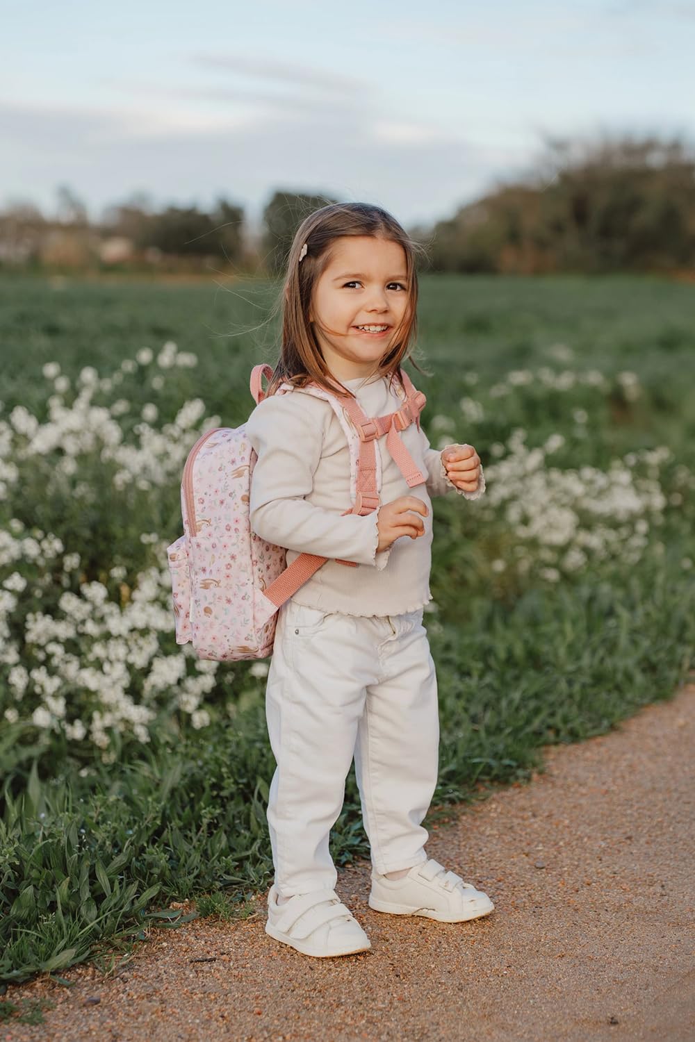 Little Dutch Rucksack Kinderrucksack mit Brustgurt für Kinder Kindergarten geblümt Reh rosa- Fairy Garden
