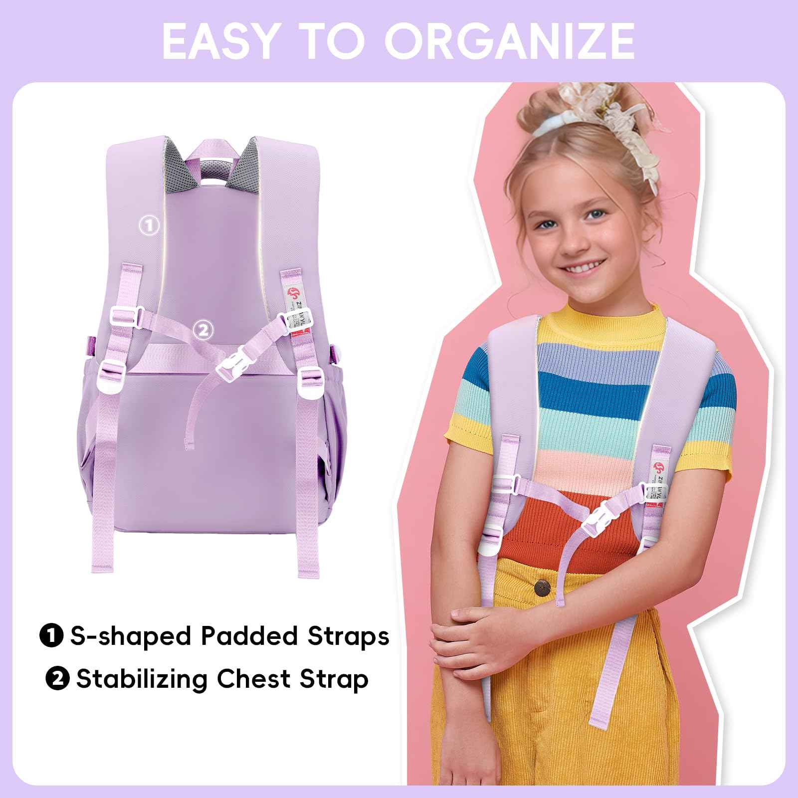 School Backpack Teenager - 36L School Bag for Girls from 5th Grade, Large Backpack for Middle and High School, Casual Children's Backpack with Cute Pendant and Trolley Strap, black, Rucksack