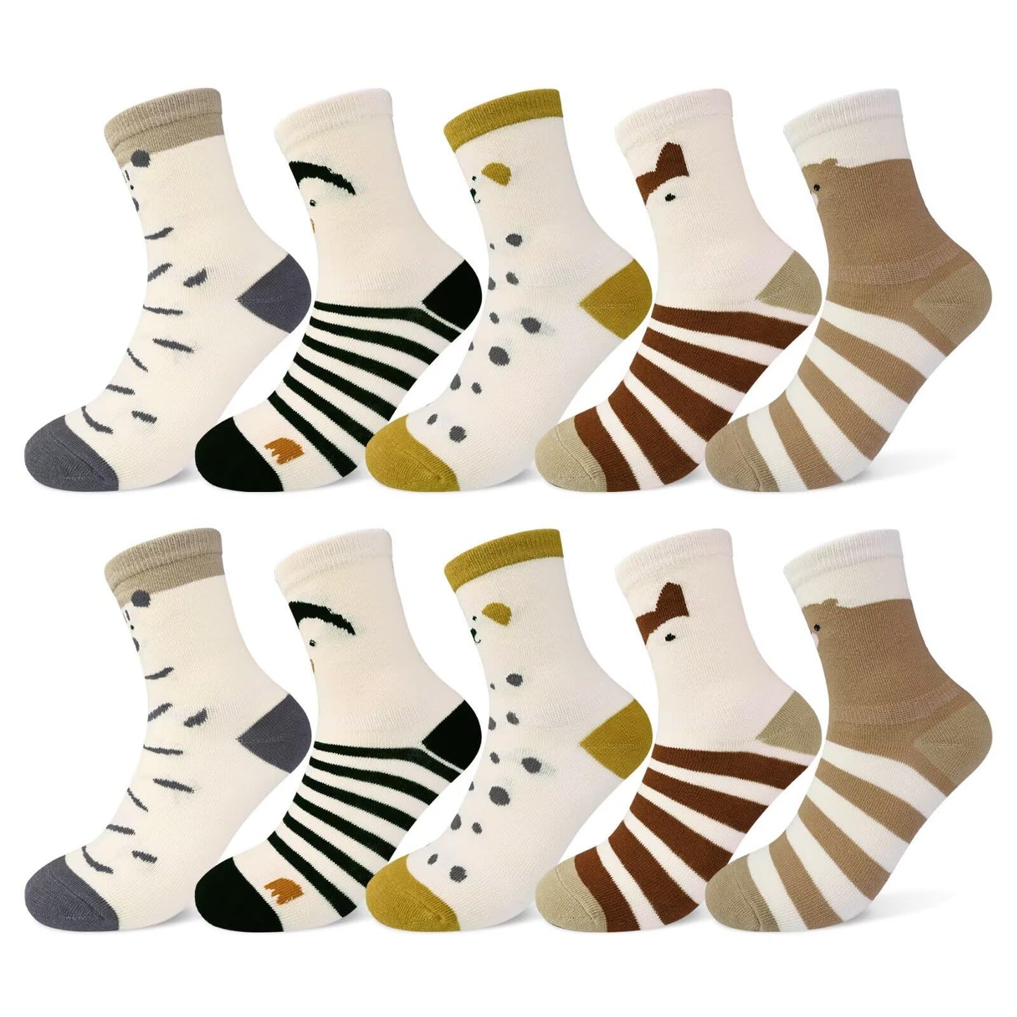 TUUHAW 10 Paar Kinder Socken für Mädchen und Jungen Socken Mit Motiv Schulkind Baumwolle Socken Bunt Gr. 23-38