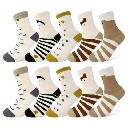 TUUHAW 10 Paar Kinder Socken für Mädchen und Jungen Socken Mit Motiv Schulkind Baumwolle Socken Bunt Gr. 23-38