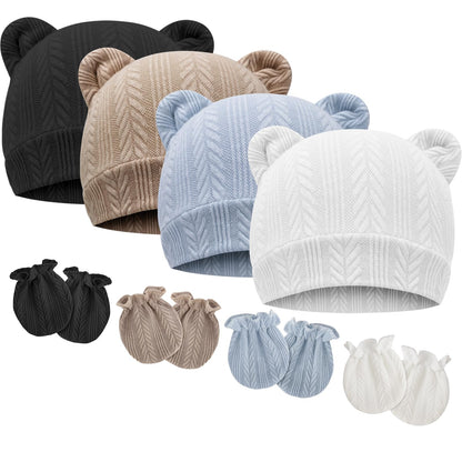 DRESHOW Neugeborenes Baby Mütze Hut und Handschuhe Set Beanie Bekleidung Unisex Infant Hut Kindergarten Mütze Baby Jungen Mädchen 0-6 Monate