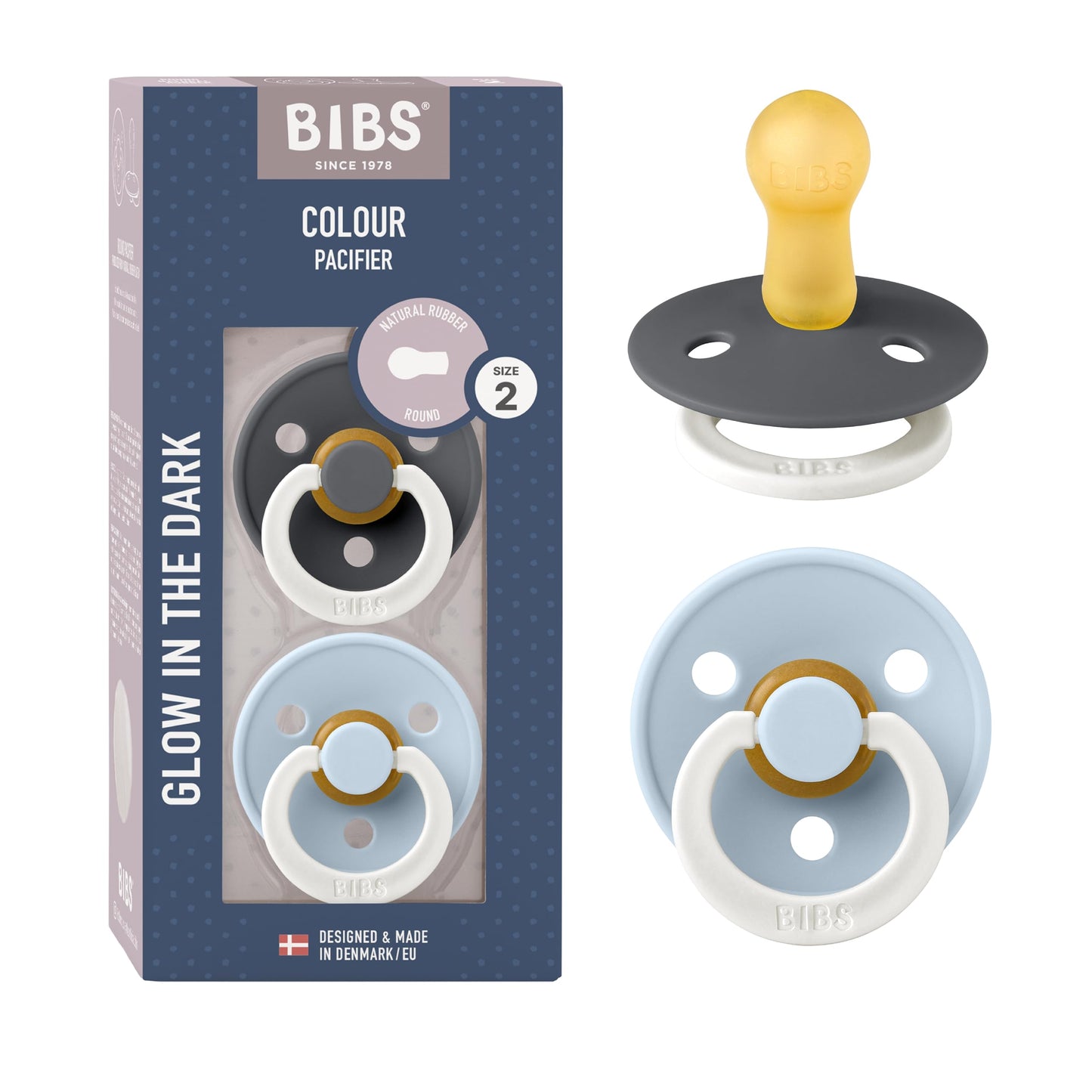 BIBS Colour Schnuller 2er-Pack, BPA-frei, Kirschform Nippel. Naturkautschuk/Latex, Hergestellt in Dänemark. Größe 2 | 6+ Monate | 2-Pack, Coral/Ruby