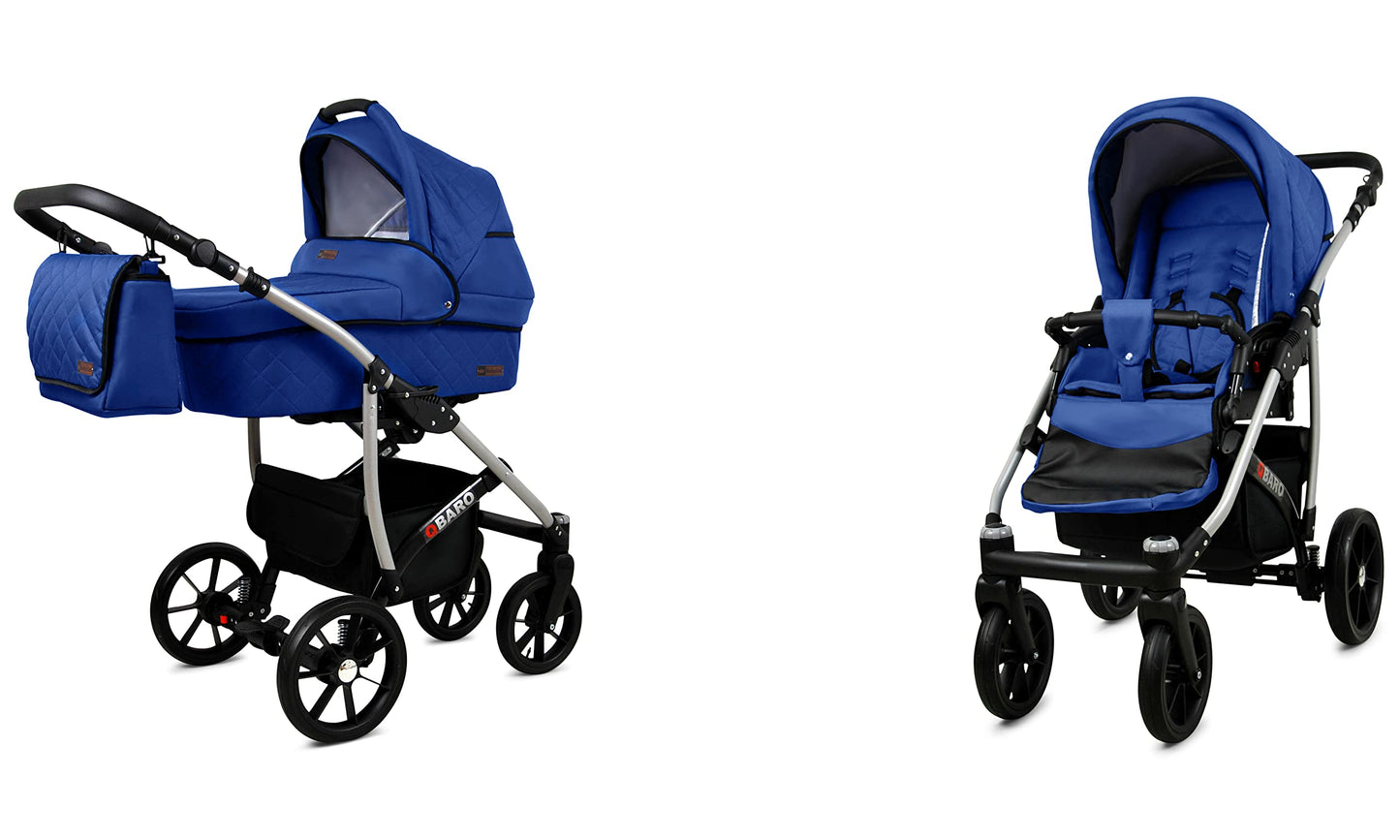 BabyLux® Bambimo Qbaro 3-in-1 Pushchair Set Including Baby Carrycot, Buggy Sports Seat, Car Seat - Car Seat - Pram Set - Combination Pram with Changing Bag, Rain Cover etc. 