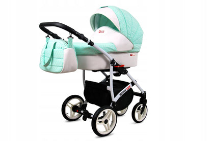 BabyLux® Bambimo Kinderwagen Set 3 in 1 - White Lux - incl. Babywanne, Buggy Sportsitz, Auto-Babyschale - Autositz - Kinderwagenset - Kombikinderwagen mit Wickeltasche, Regenschutz usw.