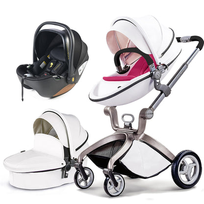 Hot Mom Kinderwagen 3in1 Set Klassik Kombikinderwagen, Modell F22 mit Alu-Rahmen/Vollgummireifen (Schwarz)