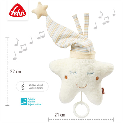 Fehn 154566 Music clock star - catch-up music box with removable playground for hanging on bed, stroller or baby bowl, for babies and toddlers from 0+ months, star, babylove, about 20cm