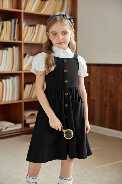 Arshiner Mädchen Kleider Ärmelloses Kinderkleid Knopfleiste Trägerkleid Sommer Baumwolle Swingkleid Festliches A-Linie Freizeitkleid Elegant Kleid für Mädchen 5-14 Jahre