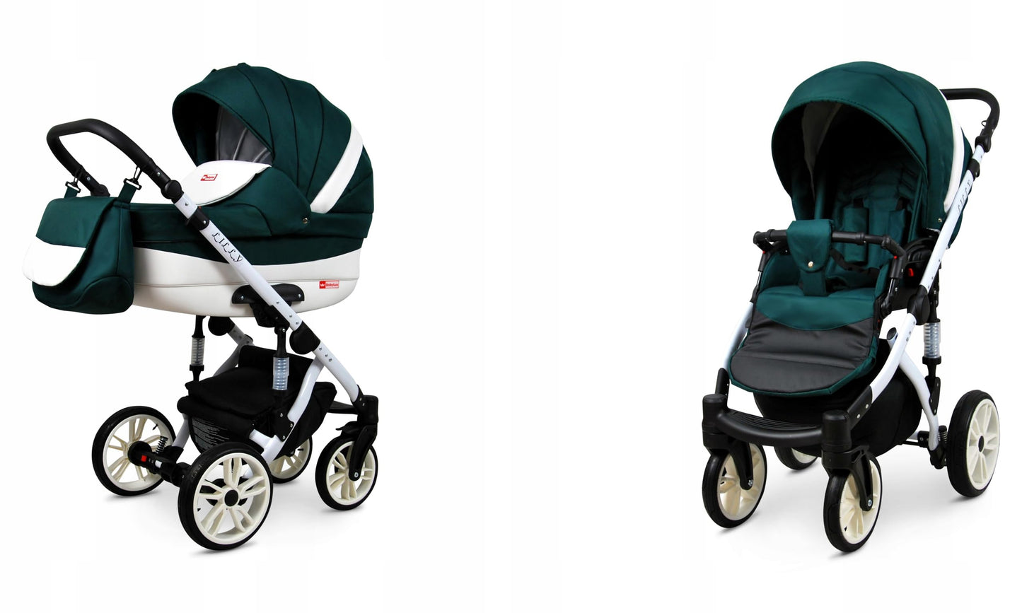 BabyLux® Bambimo Kinderwagen Set 3 in 1 - Lilly - incl. Babywanne, Buggy Sportsitz, Auto-Babyschale - Autositz - Kinderwagenset - Kombikinderwagen mit Wickeltasche, Regenschutz usw.
