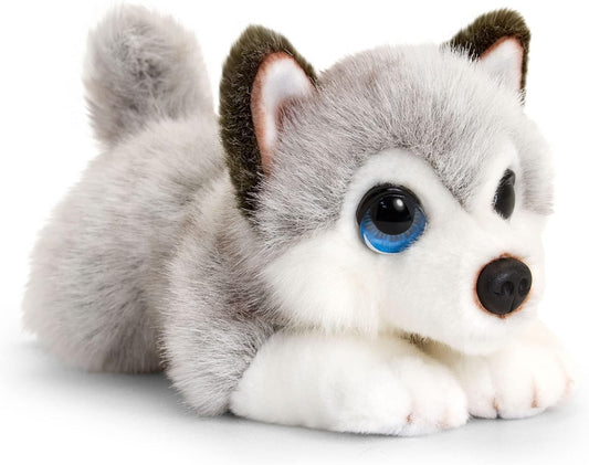 tachi Stofftier Hund 25 cm, Plüschtier Husky grau weiß, Liegender Kuscheltier Welpe weich