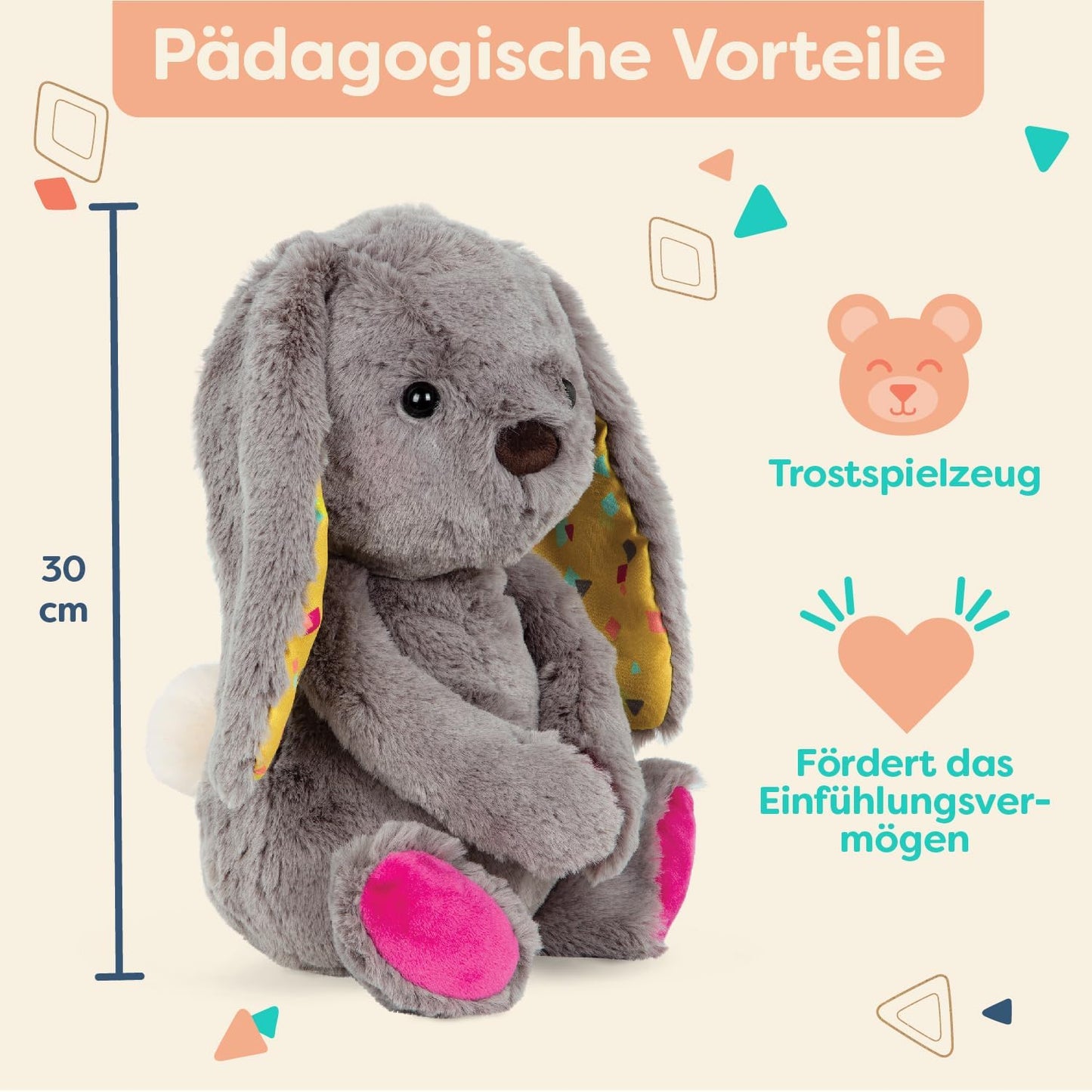 B. toys Kuscheltier Hase – Superweich mit langen Ohren – Plüschtier grau, Baby und Kinder Spielzeug für Mädchen und Jungen ab 0 Monate