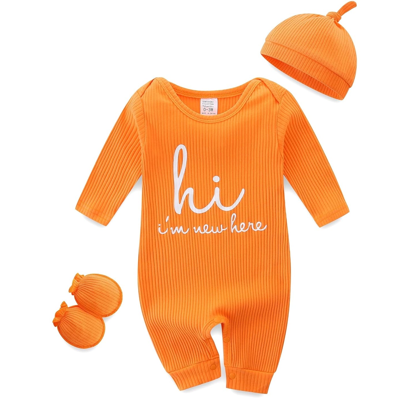 KIDDLETOWN Baby-Pyjama, Neugeborenen-Strampler, 3er-Pack, Schlafanzug mit Hut und Handschuhen, Baby-Pyjama aus Baumwolle, Langarm-Pyjama, Strampler, 0-3 Monate, Kleidung für Mädchen und Jungen