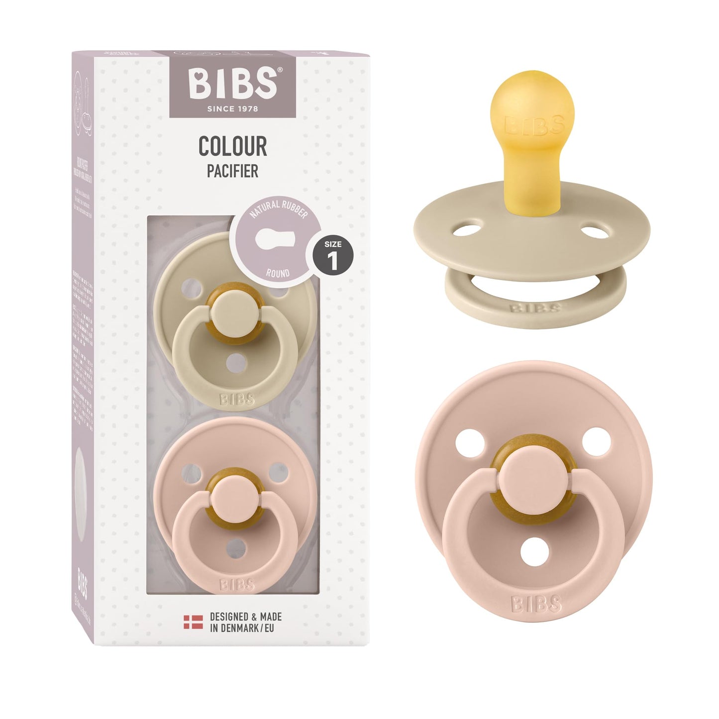 BIBS Colour Schnuller 2er-Pack, BPA-frei, Kirschform Nippel. Naturkautschuk/Latex, Hergestellt in Dänemark. Größe 2 | 6+ Monate | 2-Pack, Coral/Ruby