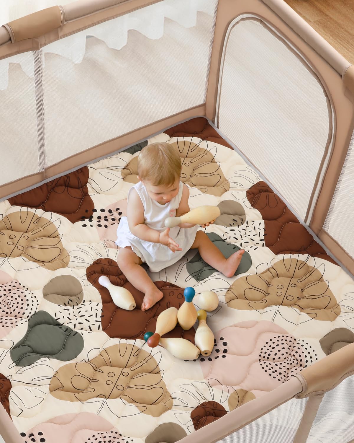 Lambluefly Krabbelmatte Baby Faltbar, Verdickte Krabbeldecke für Baby 127x127cm, Anti Rutsch Matte, Maschinenwaschbare, Spielmatte Baby Faltbar, Baby Play Mat für Laufgitter, Design im Bohème-Stil - Meloni2