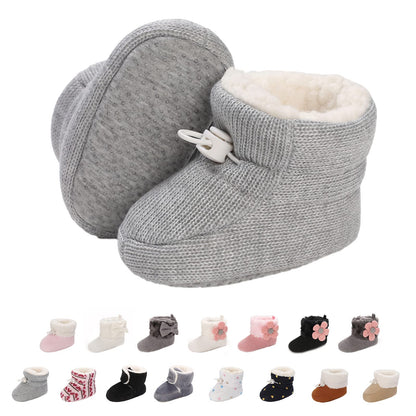 Baby Newborn Fleece Bootie, Winter Warm Non-Slip Soft Sole Winter Shoes, Sock Shoes, Cute Adjustable Crawling Shoes, Prewalker Boots for Girls and Boys, Toddler Size 0-18 Months