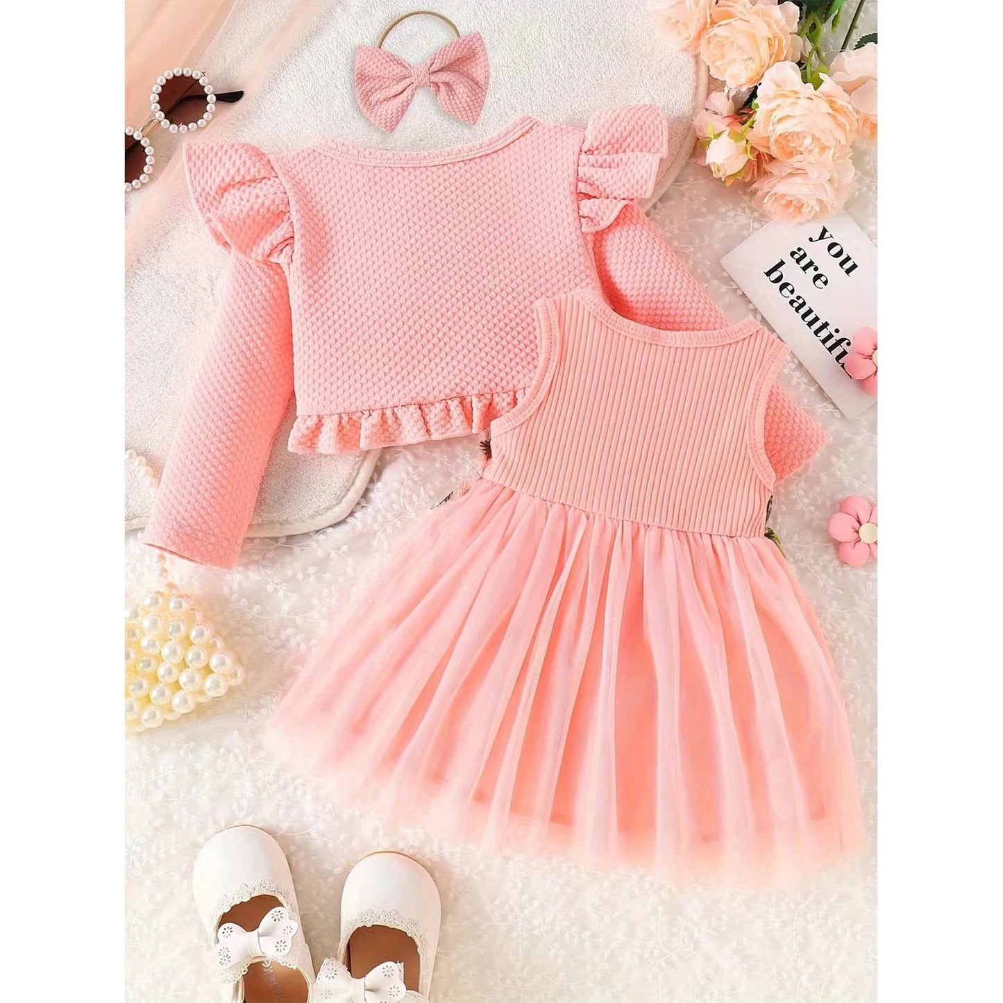 Toddler Baby Girl Dress and Cardigan Set Long Sleeve Cotton Princess Tutu Dresses with Outfits Coat