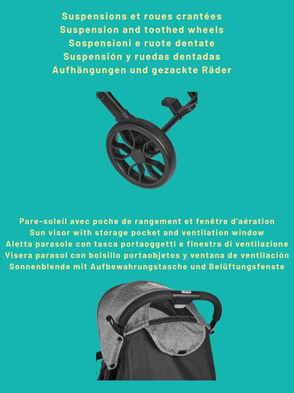 Nania Myla, kompakter Buggy, Kinderwagen 0 bis 4 Jahre (22 kg max), leicht (7,5 kg), Stadtwagen, mit einer Hand in Liegeposition neigbar, großer Aufbewahrungskorb, mit Transporttrolley