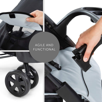 hauck Shopper Neo II, Schwarz Grau - Kinderbuggy mit Liegeposition ab Geburt bis 22 kg, 2x Tablett mit Getränkehalter, Einhändig Klein Zusammenklappbar, Tasche im Verdeck, XL Korb