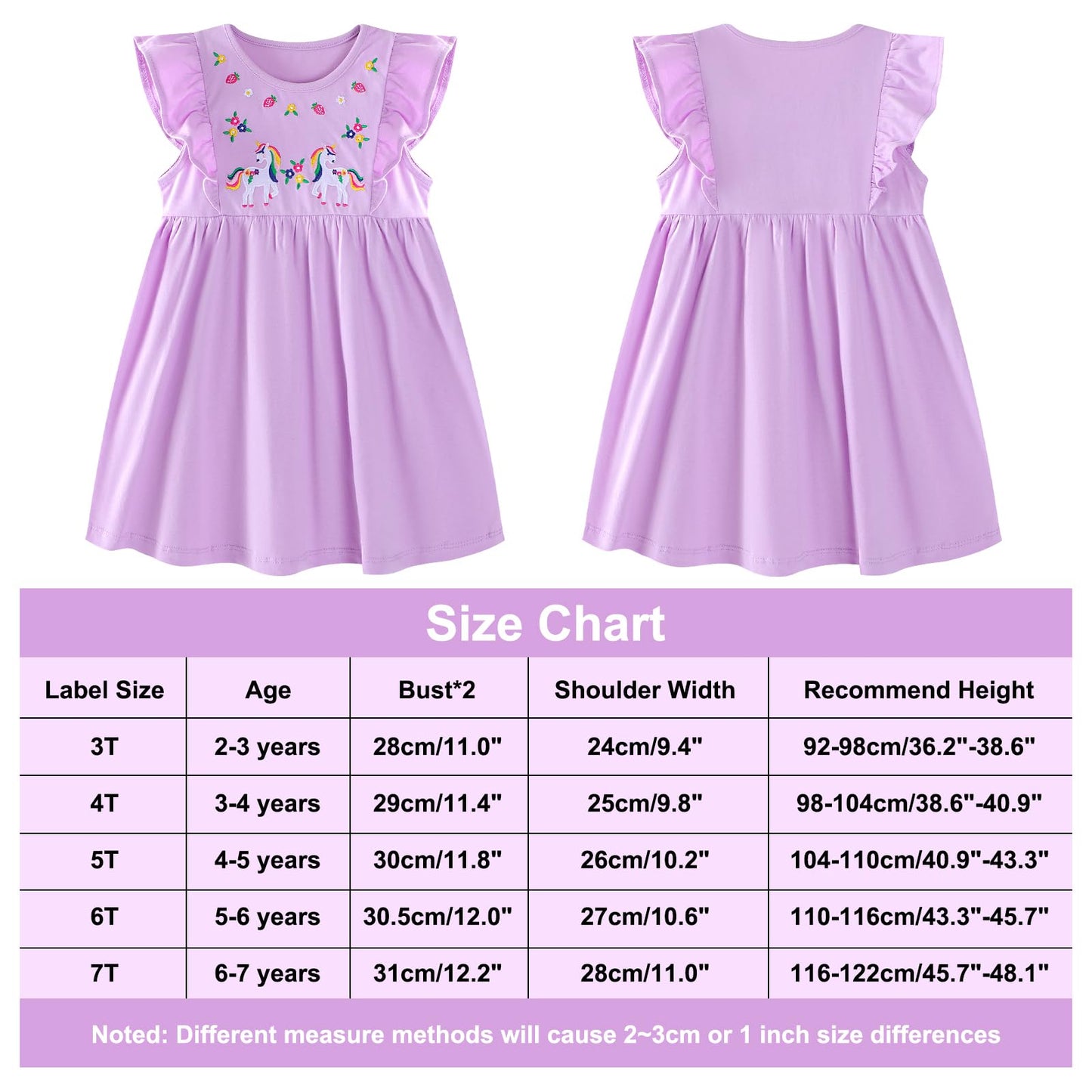 JinBei Mädchen Kleid Baumwolle Rundhals Rüschen Ärmellos Lässige Einhorn Cartoon-Applikationen Blau/Weiße Gestreift Kleidung Kinder Sommer Party Festliches Prinzessin A-Linie Kleider Gr. 98-128
