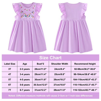 JinBei Mädchen Kleid Baumwolle Rundhals Rüschen Ärmellos Lässige Einhorn Cartoon-Applikationen Blau/Weiße Gestreift Kleidung Kinder Sommer Party Festliches Prinzessin A-Linie Kleider Gr. 98-128