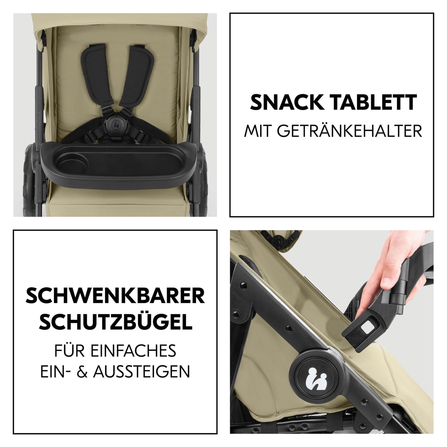 hauck 3in1 Kinderwagen Set Shop N Care Trio Set inkl. Buggy, Babywanne, Babyschale ab Geburt bis 22 kg, Klein Zusammenklappbar, Liegefunktion, Getränkehalter & Tablett, UV-Schutz 50+ (Grey)