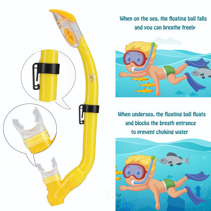 HH HHAO SPORT Children's snorkel set with fins, 180° panorama wide view diving goggles children, adjustable flippers, high-quality diving mask and dry top snorkel