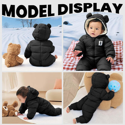 Minizone Baby Winter Jumpsuit with Hood, Romper Snowsuit Boys and Girls, Long-Sleeve Jumpsuit, Warm Outfits, Gift, 6-9 Months, 80 cm, Black