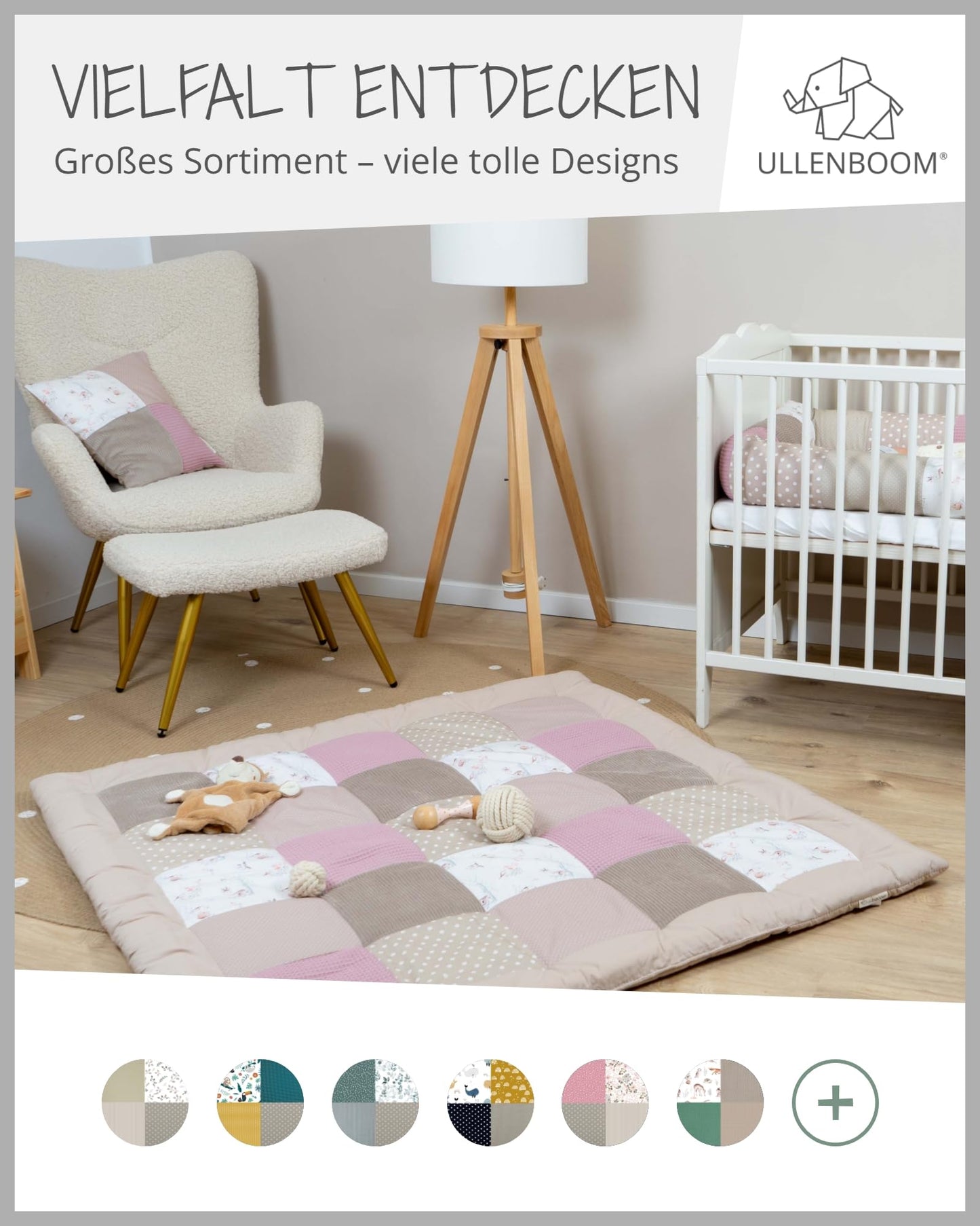 ULLENBOOM Krabbeldecke für Baby 100x100 cm, 100% OEKO-TEX Materialien, Made in EU, Dick & weich gepolstert, Sandblume - ideal als Babydecke, Laufgittereinlage & Spieldecke Baby