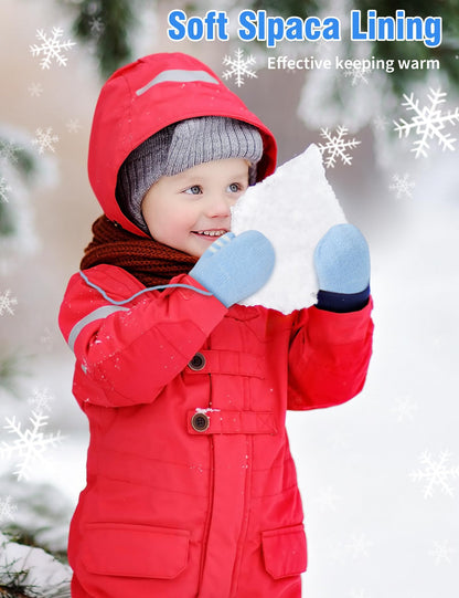 Becellen Fäustlinge Infant, Warme Verdicken Kleinkind Winterhandschuhe mit Schlüsselband Niedliche Anti Kratz Baby Strickhandschuhe für 0-3 Jahre Jungen Mädchen